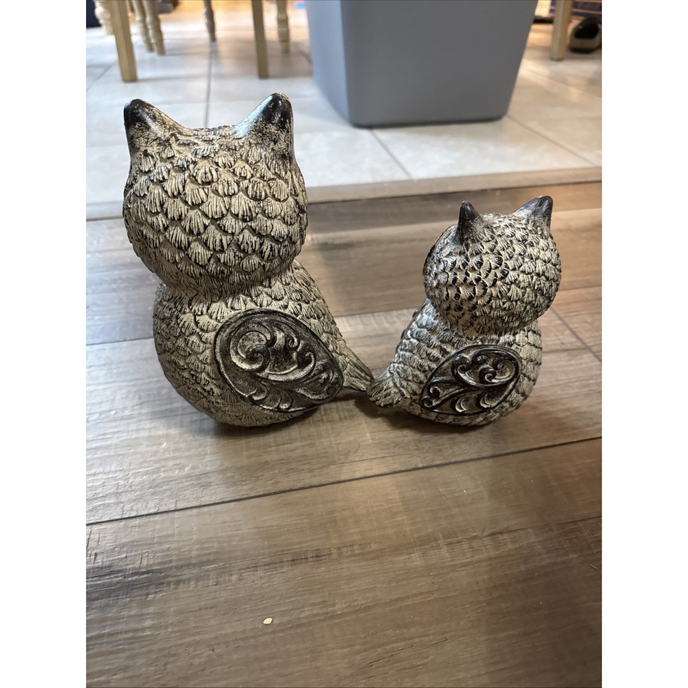 Resin Owl Set: Table/ Shelf Figure, Tabletop/ Farmhouse Decor 8" and 6" Owls - Picture 2 of 2